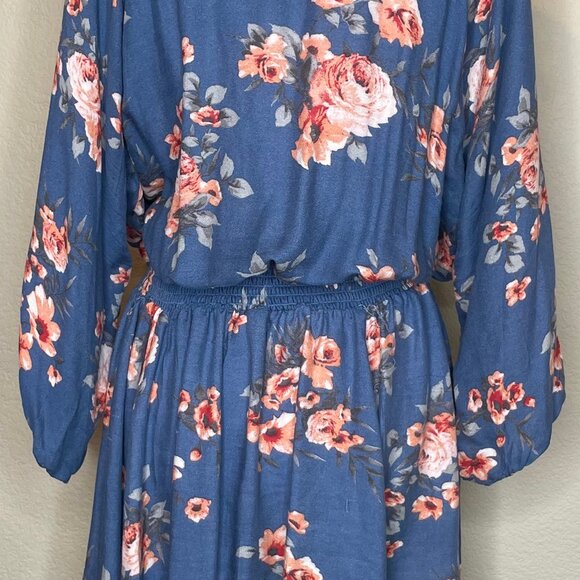 Torrid Blue Floral Smocked Waist V-Neck Mini Dress Plus Size 2X Cottagecore - Picture 6 of 14